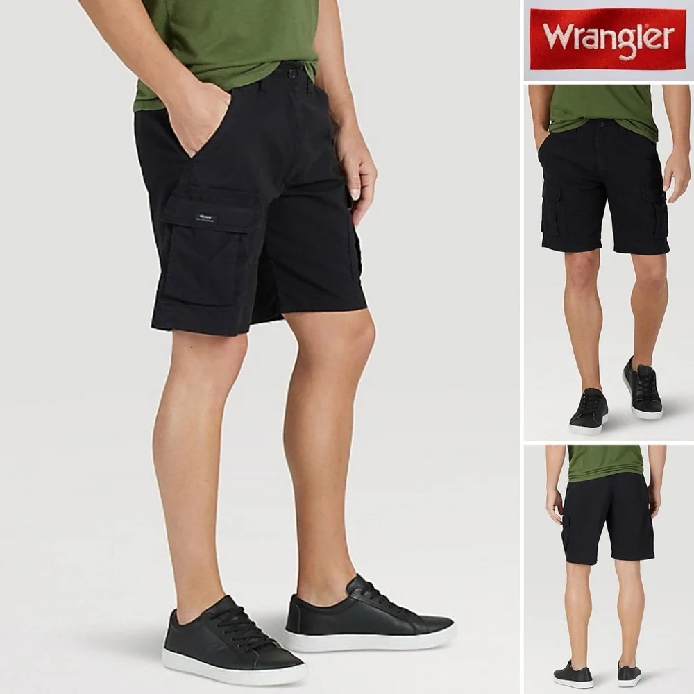 Wrangle Cargo Shorts 10” Tech Pocket Men 34 Relaxed Fit  Reg Black 100% …